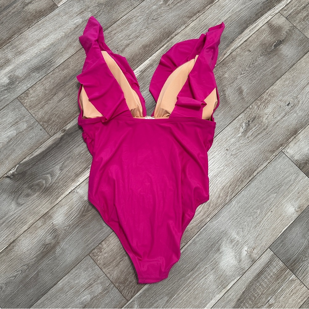 J. Crew Ruched Ruffle Hot Pink One Piece Swimsuit - Picture 9 of 9